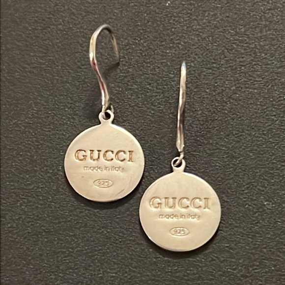 Gucci Sterling Silver Logo Medallion Disc Drop Hook Earrings - Picture 14 of 14